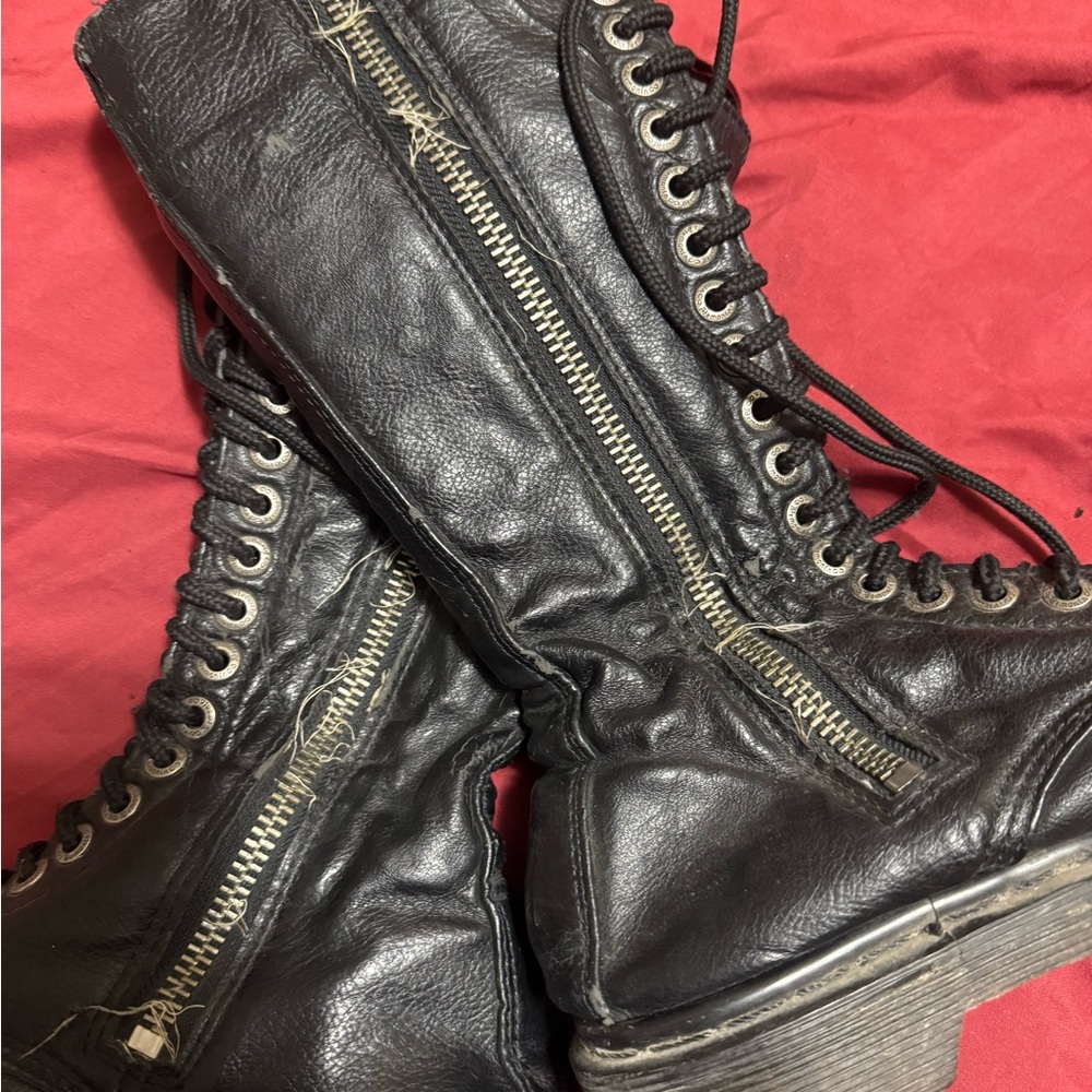 Black Leather Lace-Up Boots